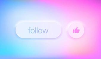 Follow button interface button with thumbs up. 3d vector illustration with holographic effect