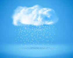 Snowfall fallind down from the cloud on blue background. 3d Vector illustration