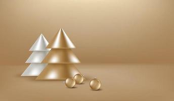 banner de navidad con pinos abstractos sobre fondo dorado. ilustración vectorial de estilo 3d vector