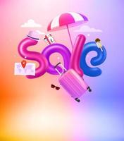 Summer travel sale concept with Levitation effect. 3d vector vertical banner with copy space