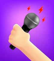 Man holding microphone in a hand. 3d vector illustration