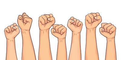 set of hand drawn raised fists vector