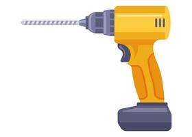 cordless yellow drill for making holes. construction tool. flat vector illustration.