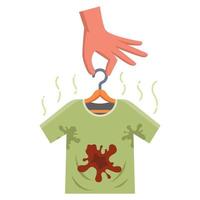 camiseta de hombre sucia con mancha de comida. manchas de sudor en la ropa. ilustración vectorial plana. vector