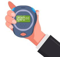 a man holds a modern stopwatch in his hand. keep track of the athlete's time. flat vector illustration.
