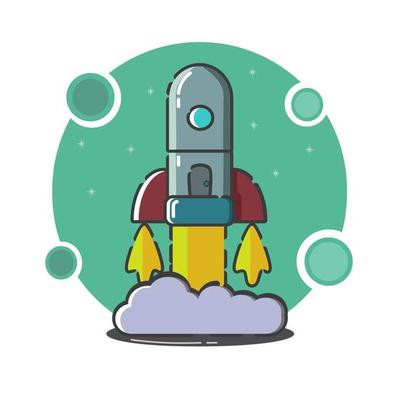 Flat line concept of startup roket. Start Up Concept Symbol Space Roket Ship Sky Icon Trendy Modern Flat Design Template Vector Illustration
