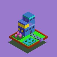 Isometric 3d private house, Architecture real estate, property and home, vector illustration isometric view with trees and garden