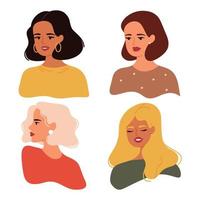 conjunto de retratos de mujeres hermosas de diferentes nacionalidades vector