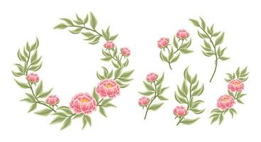 Beautiful vintage flower wreath and bouquet vector illustration arrangement set