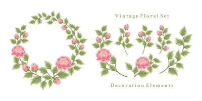 hermosa corona de flores vintage y conjunto de arreglos de ilustración vectorial de ramo vector