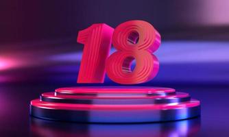 3d number 18 neon pink above triple pedestal photo