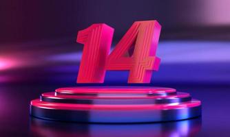 3d number 14 neon pink above triple pedestal photo