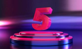 3d number 5 neon pink above triple pedestal photo