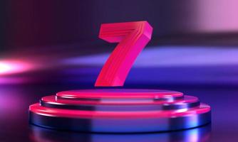 3d number 7 neon pink above triple pedestal