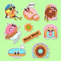 Line Art chunky Hippie Retro hippie stickers, psychedelic groovy set bundle elements. Cute vintage icons Sticker Label in 70s, 80s, 90s style. Flat vector illustration, Donut design templates.
