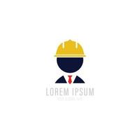 Builder, constructor logo. Industry, support, service, repair, overhaul icon or symbol. Portrait of worker in helmet. vector