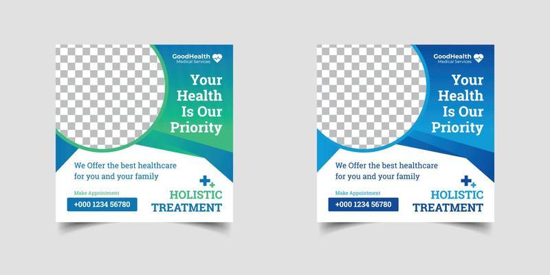 Healthcare post template, Medical promotion square web banner. Set of medical healthcare center social media post template, web banner advertising