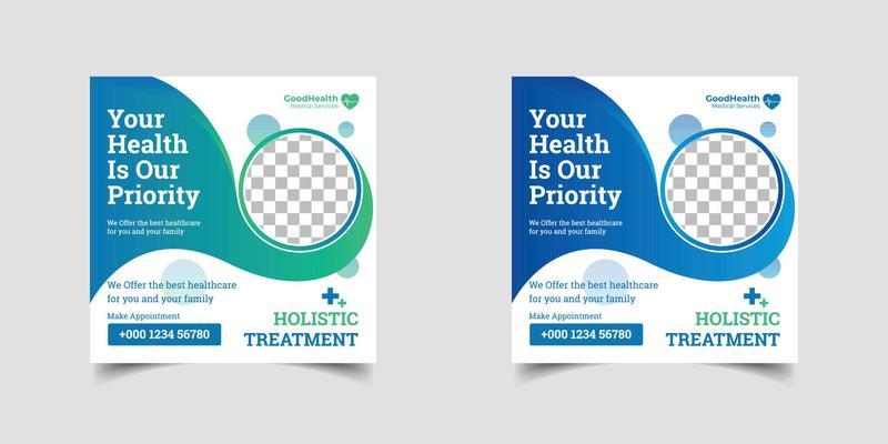 Healthcare post template, Medical promotion square web banner. Set of medical healthcare center social media post template, web banner advertising