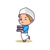 Cute moslem kid ramadan kareem vector