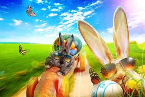 Funny Easter bunny. Happy Easter holiday concept. photo