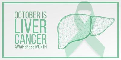 Liver Cancer Awareness Month concept. Banner with emerald green ribbon awareness and text.  Vector illustration.
