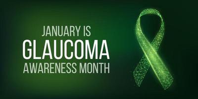 Glaucoma Awareness Month concept. Banner with green ribbon awareness and text. Vector illustration.