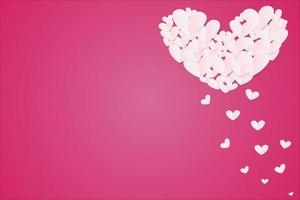 Paper elements in shape of heart  on pink background. Vector symbols  Valentine's Day, birthday greeting card design.