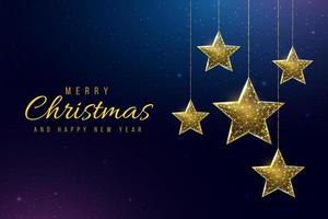 Wireframe stars, low poly style. Banner for the concept of Christmas or New Year. Abstract modern 3d vector illustration on blue background.