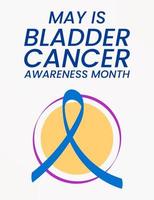 Bladder cancer awareness month concept. Banner with text and blue, yellow, and purple ribbon.  Vector illustration.