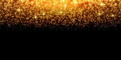 Gold glittering dots, sparkles, particles and stars on a black background. Abstract light effect. Gold luminous points. Vector illustration.