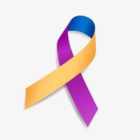 Blue, yellow, and purple ribbon awareness month Bladder cancer. Isolated on white background. Vector  illustration.