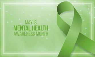 Mental health awareness month concept. Banner template with green ribbon and text. vector