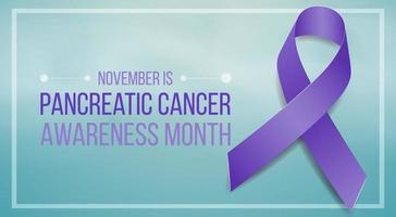 Pancreatic Cancer Awareness Month concept. Banner template with purple ribbon. Vector illustration.