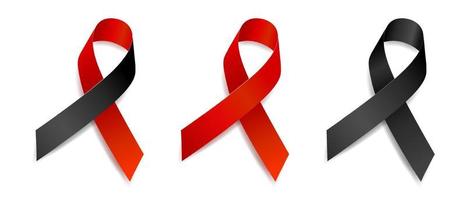 Set of tree ribbon awareness Blood cancer, Heart disease, Aids, Tuberculosis,  Anti-Terrorism, Insomnia, Melanoma, Memorials, Skin cancer, Sepsis. Isolated on white background. Vector. vector