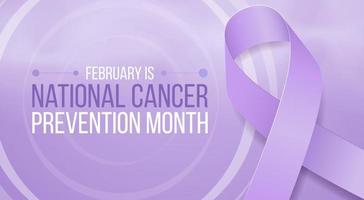 National Cancer Prevention Month concept. Banner with purple ribbon and text. Vector illustration.