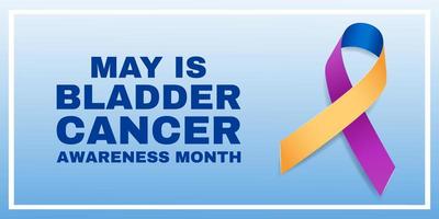 Bladder cancer awareness month concept. Banner with text and blue, yellow, and purple ribbon.  Vector illustration.