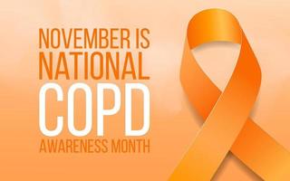 Chronic obstructive pulmonary disease COPD awareness month concept. Banner with orange ribbon awareness and text. Vector illustration.