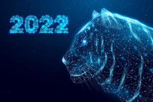 New Year of the Tiger 2022. Wireframe polygonal head tiger. Futuristic modern abstract background. Vector illustration.