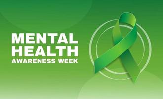 Mental health awareness week concept. Banner template with green ribbon and text. Vector illustration.