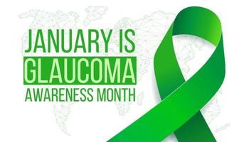 Glaucoma Awareness Month concept. Banner with green ribbon awareness and text. Vector illustration.