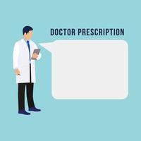 Doctor writing prescription flat design. Doctor with a clipboard and pen on hand. Medical doctor writing patients initials on clipboard concept. Doctor flat character design with a blank text space. vector