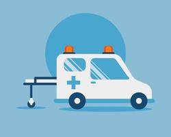 coche de ambulancia y sirena roja en vector de diseño plano. estilo de dibujos animados