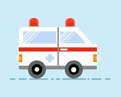 coche de ambulancia y sirena roja en vector de diseño plano. estilo de dibujos animados