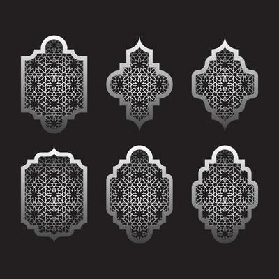 Arabic windows set. Islamic frame with pattern background.