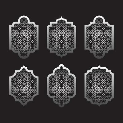 Arabic windows set. Islamic frame with pattern background.