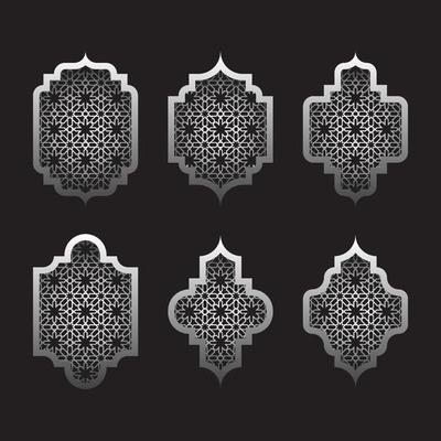 Arabic windows set. Islamic frame with pattern background.