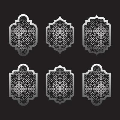 Arabic windows set. Islamic frame with pattern background.