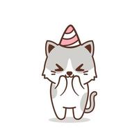 cute happy cat with birthday hat vector