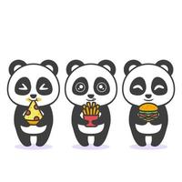 lindo panda feliz con diferente expresión y comida vector