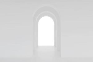 espacio de pasillo de arco de arquitectura blanca. corredor de curva de arco abstracto. foto